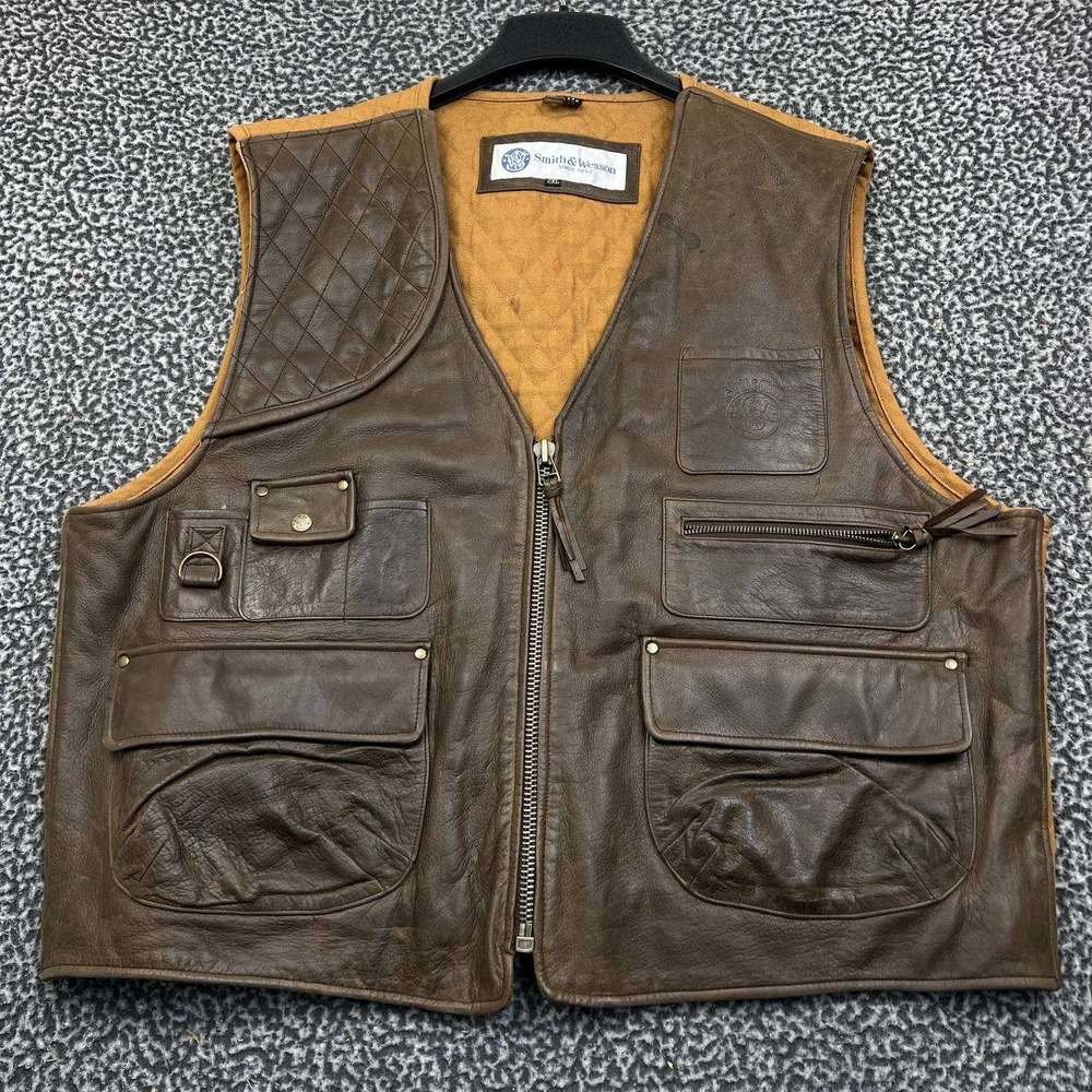 Vintage Smith & Wesson Vest Jacket Men 2XL‎ Brown Tactical Hunting Photography